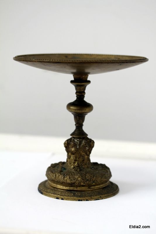 Antique Bronze Tazza Midieval Design Pedestal Compote  