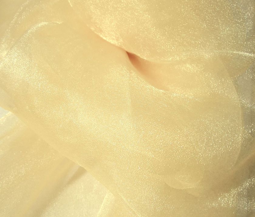 C84 Pale Gold Sparkle Organza Fabric Curtain by Yard  