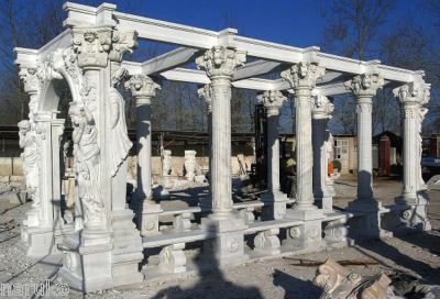   LONG SOLID HUNAN WHITE CARVED MARBLE BEST GAZEBO TRELLIS ARBOR  