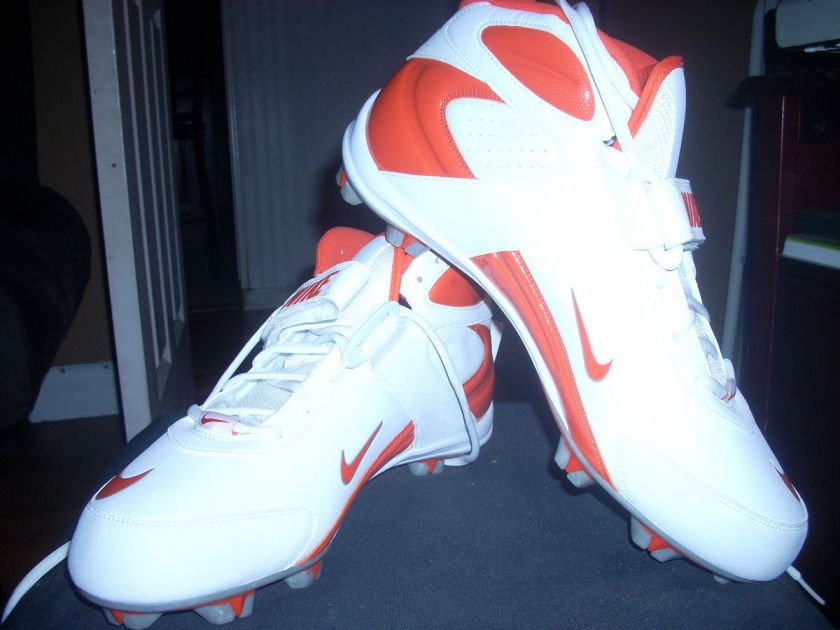 NIKE 14 FOOTBALL CLEATS White/Orange HIGHTOP NEW  