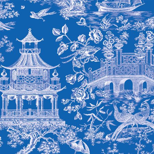 CASPARI 2 / 5 Rolls Blue Chinoiserie Toile Gift Wrap / Wrapping Paper 