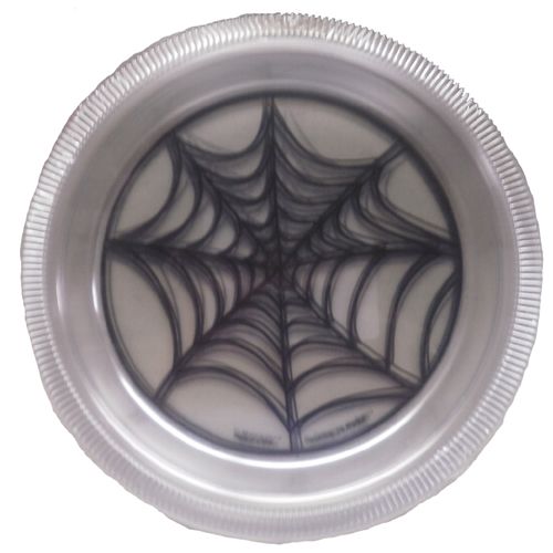 CLEAR SPIDER WEB PRINT PLASTIC DINNER HALLOWEEN PLATES  