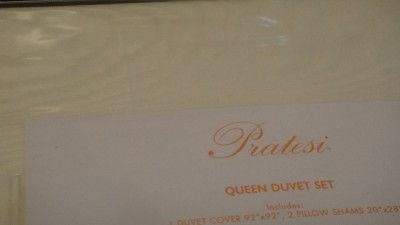 PRATESI ITALY MOIRE REBUS IVORY QUEEN DUVET SHEET SET  