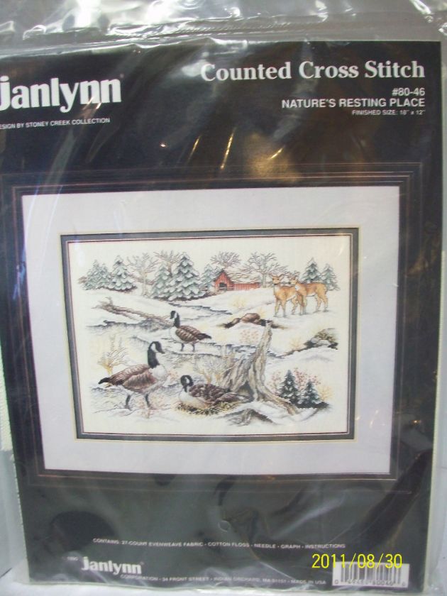 JANLYNN COUNTED CROSS STITCH KIT DEER GEESE BARN 18X12  