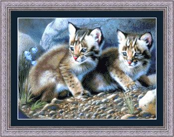 KUSTOM KRAFTS CROSS STITCH CHART  BOBCAT KITTENS  