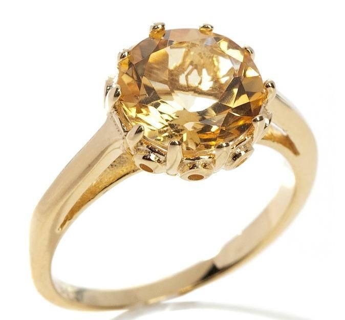 Technibond Citrine Royal Crown Set Ring 14K Gold Clad  