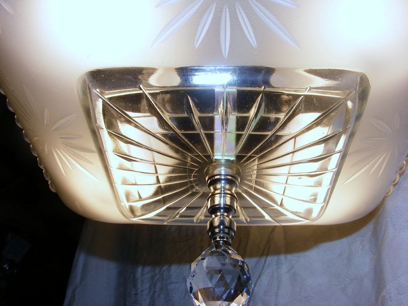 Antique Square 11.5 Embossed Crystal Shade Chandelier Lighting  