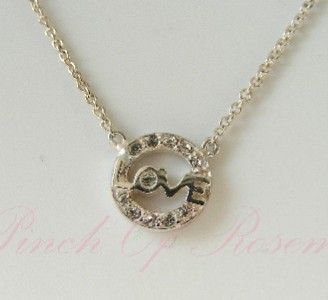 Pure Sterling Silver Small LOVE Pendant Necklace with Genuine Diamond 