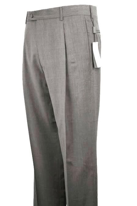 MENS WOOL DRESS PANTS GRAY SINGLE PLEAT SUPER 120  