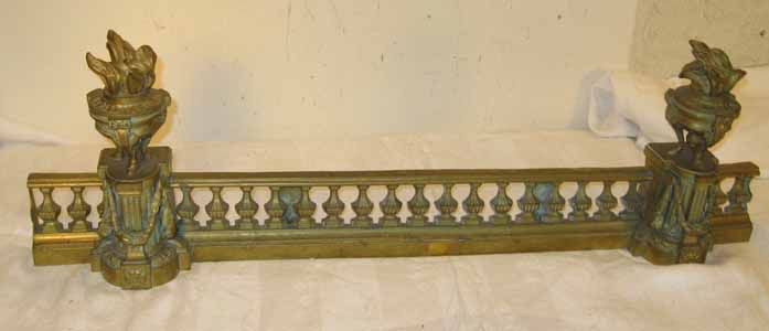 ANTIQUE LOUIS XVI BRONZE BALUSTRADE FIREPLACE FENDER  