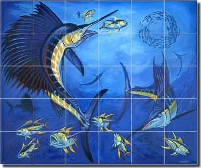 Agudelo Sailfish Billfish Ceramic Tile Mural Backsplash 25.5 x 21.25 