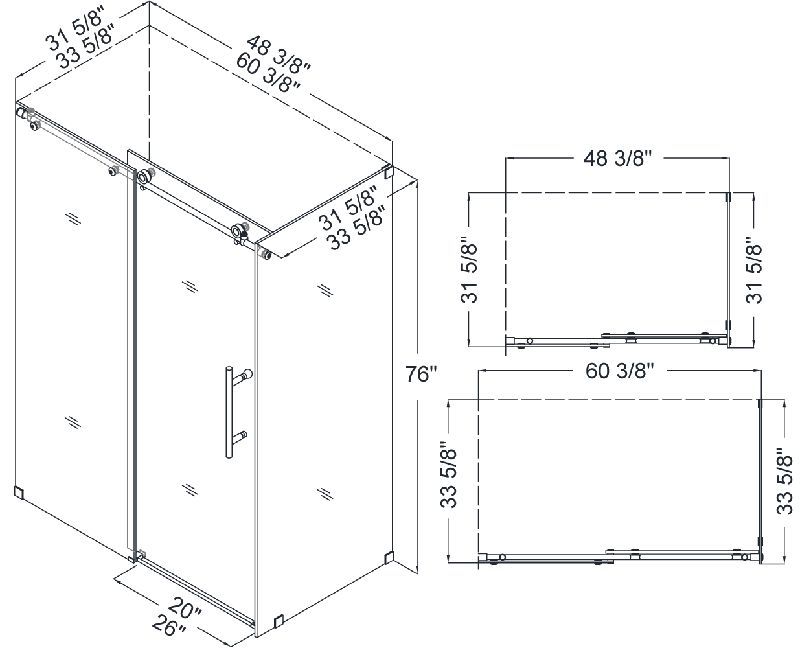 Dreamline Enigma X 33 X 60 X 76 Shower Enclosure, Brushed Stainless 