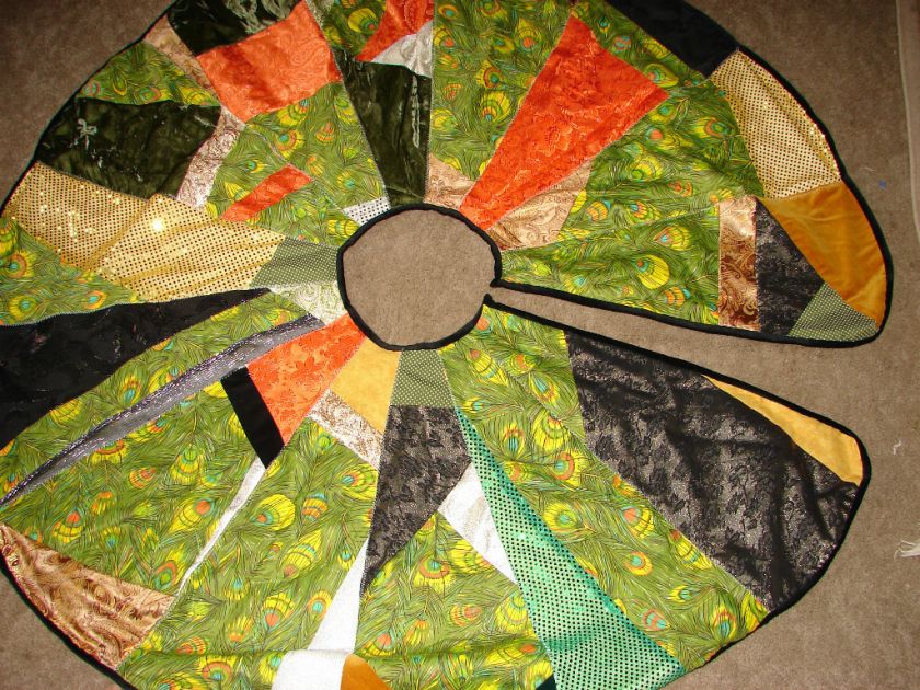   Vintage Christmas Tree Skirt Crazy Quilt Style Handmade New  