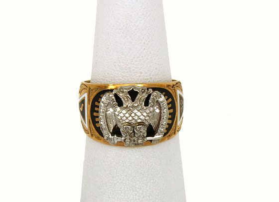 EXQUISITE VINTAGE 10K 14K GOLD ENAMEL MASONIC RING  