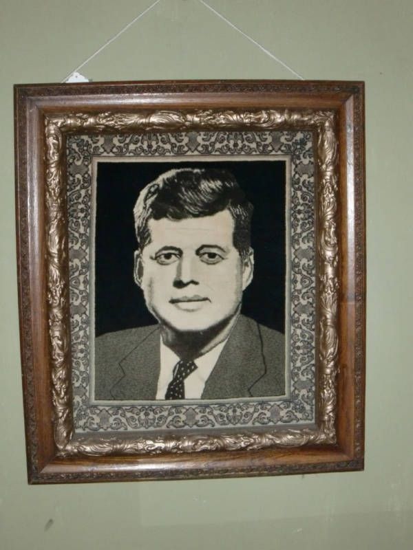 JOHN F KENNEDY PORTRAIT RUG TABRIZ FRAMED HAND MADE  