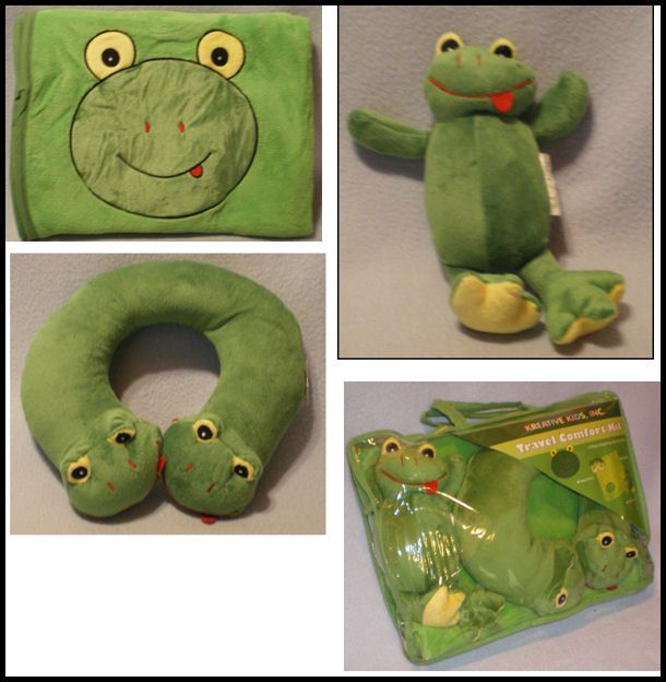 Kreative Kids 3 Matching Travel Comfort Kit Frog Blanket Toy & Neck 