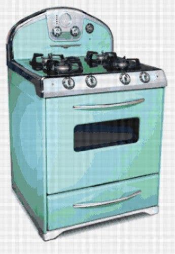 Blue Retro Oven Handmade Cross Stitch Art Pattern  