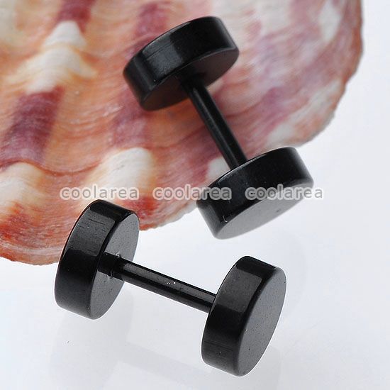 2pc 10pc Black Mens Stainless Steel Barbell Ear Studs 4/Size Earrings 