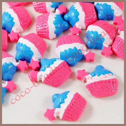 25mm 12pc Kawaii Sweet Cupcake Cake Bling Flatback Lucite Resin 