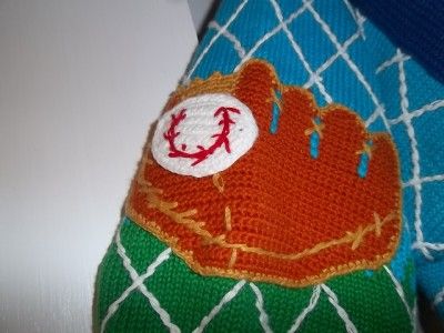 Sweater BASEBALL Linen Cotton Appliqued Sweater Village Peddler 