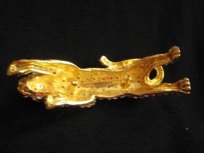 HUGE 1990s GOLD TONE CRYSTAL ENAMEL LEOPARD OCELOT CAT PIN BROOCH AS 