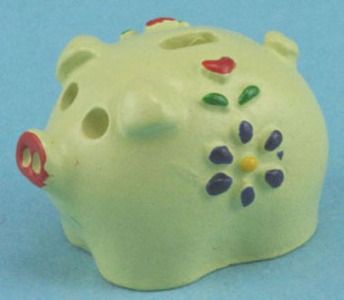 Miniature White Piggy Bank with Floral Design by International 