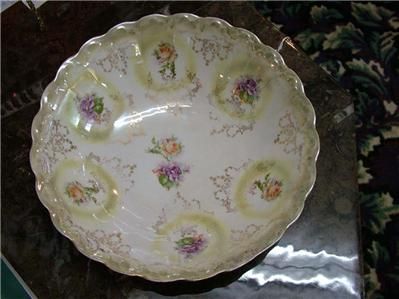 Antique Hand Painted Bowl Floral Design Gilded  