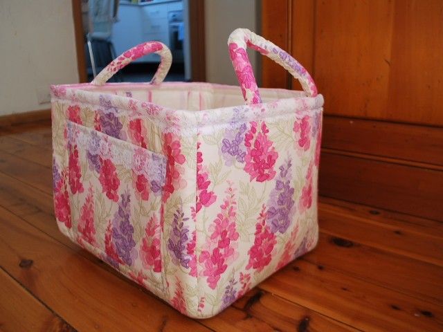 Pretty Chic Quilted Storage Basket LaceTrim Pink&Purple  