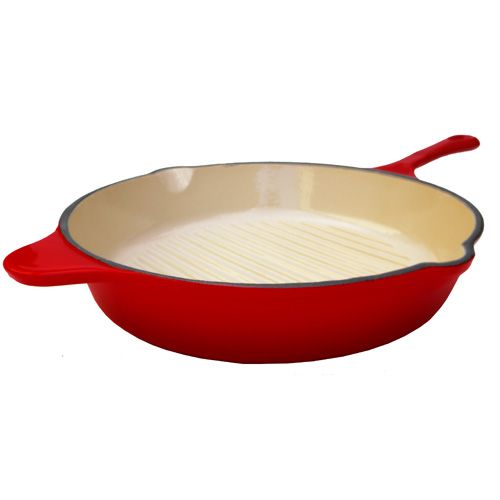 ENAMEL CAST IRON   12 Red Deep Grill Pan