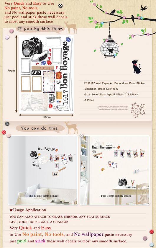 PS58167 CAMERA & FRAME Adhesive Wall Deco Decal Sticker  