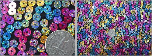 Shiny Hologram Multi tone 7mm Circle Sequins on Jersey.  