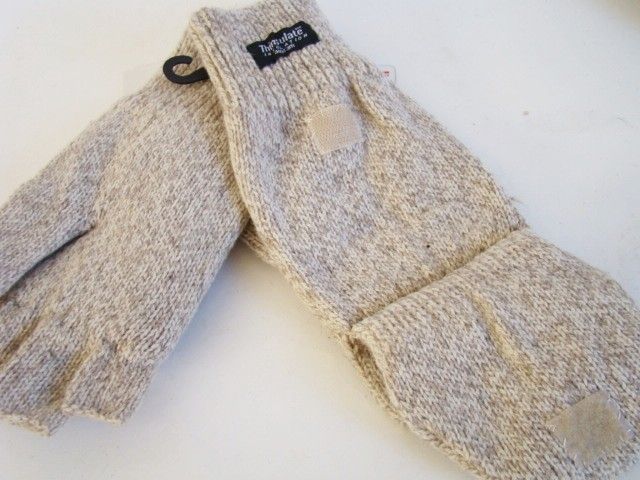 THINSULATE MEN WOMEN BEIGE FINGERLESS KNIT MITTEN GLOVE  