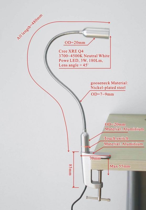   LED clamp desk table lamp, 180 lumens, touch switch(UE CL3012)  