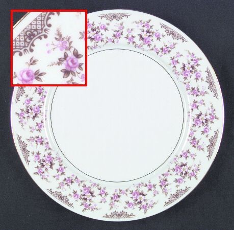 Set of 3 Royal Dinner Plates Pink Roses Brown Leaves  