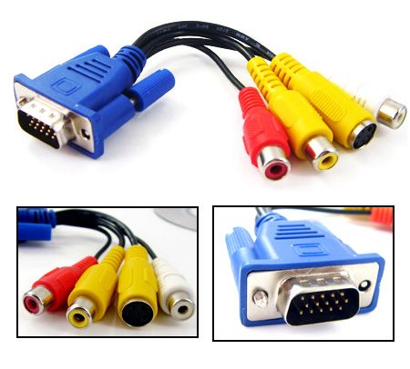 PC TV VGA SVGA to S VIDEO 3 RCA CONVERTER CABLE ADAPTER  