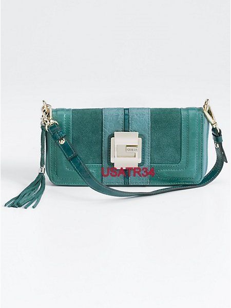 GUESS LEONA TEAL ZIP AROUND CLUTCH WALLET  